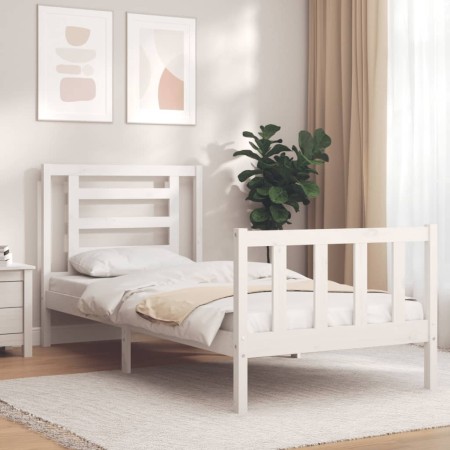 White solid wood bed frame with headboard by , Beds and slatted bases - Ref: Foro24-3192847, Price: 101,99 €, Discount: %