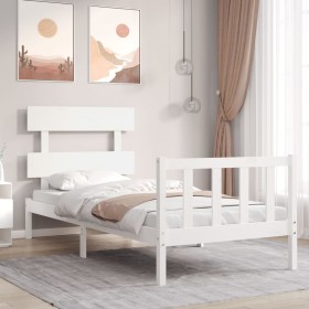 White solid wood bed frame with headboard by , Beds and slatted bases - Ref: Foro24-3193237, Price: 96,74 €, Discount: %