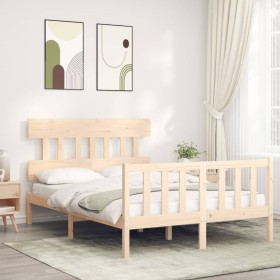 Double bed frame with solid wood headboard by , Beds and slatted bases - Ref: Foro24-3193311, Price: 139,99 €, Discount: %