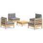 5-piece garden furniture set and gray pine wood cushions by , Garden sets - Ref: Foro24-3096033, Price: 380,88 €, Discount: %