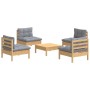 5-piece garden furniture set and gray pine wood cushions by , Garden sets - Ref: Foro24-3096033, Price: 380,88 €, Discount: %