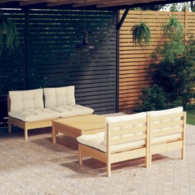 Muebles de jardín 5 piezas cojines madera de pino crema de , Conjuntos de jardín - Ref: Foro24-3096004, Precio: 342,99 €, Des...