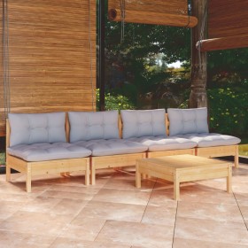 5-piece garden furniture set and gray pine wood cushions by , Garden sets - Ref: Foro24-3096129, Price: 380,88 €, Discount: %