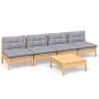 5-piece garden furniture set and gray pine wood cushions by , Garden sets - Ref: Foro24-3096129, Price: 380,88 €, Discount: %