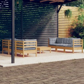 Garden furniture set 7 pieces and gray pine wood cushions by , Garden sets - Ref: Foro24-3096117, Price: 540,01 €, Discount: %