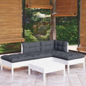 Muebles de jardín 5 pzas con cojines blanco madera de pino de , Conjuntos de jardín - Ref: Foro24-3096293, Precio: 370,99 €, ...