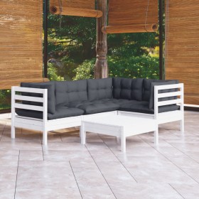 Muebles de jardín 5 pzas con cojines blanco madera de pino de , Conjuntos de jardín - Ref: Foro24-3096377, Precio: 424,40 €, ...