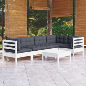 Muebles de jardín 6 pzas con cojines blanco madera de pino de , Conjuntos de jardín - Ref: Foro24-3096389, Precio: 512,14 €, ...