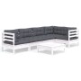 Muebles de jardín 6 pzas con cojines blanco madera de pino de , Conjuntos de jardín - Ref: Foro24-3096389, Precio: 525,99 €, ...