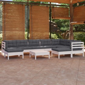 Garden furniture 10 pieces with white cushions solid pine wood by , Garden sets - Ref: Foro24-3096714, Price: 796,97 €, Disco...