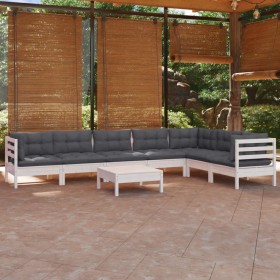 Gartenmöbel 8-teilig mit weißen Kissen aus massivem Kiefernholz von , Gartensets - Ref: Foro24-3096702, Preis: 671,89 €, Raba...