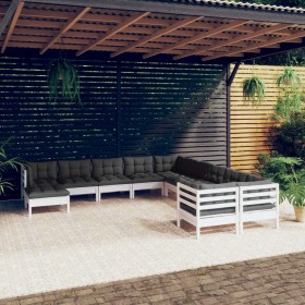 Garden furniture 11 pieces and white pine wood cushions by , Garden sets - Ref: Foro24-3097056, Price: 957,50 €, Discount: %