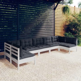 Garden furniture 7 pieces and white cushions solid pine wood by , Garden sets - Ref: Foro24-3097164, Price: 596,58 €, Discoun...