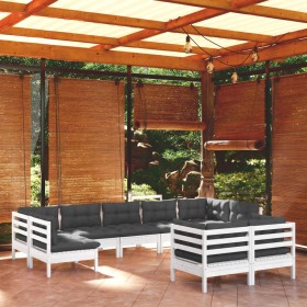 Garden furniture 9 pieces and white cushions solid pine wood by , Garden sets - Ref: Foro24-3097248, Price: 821,98 €, Discoun...