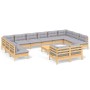 Garden furniture set 13 pieces and gray pine wood cushions by , Garden sets - Ref: Foro24-3097276, Price: 1,00 €, Discount: %