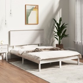 Estructura de cama de madera maciza blanca 135x190 cm de , Camas y somieres - Ref: Foro24-3104779, Precio: 133,99 €, Descuent...