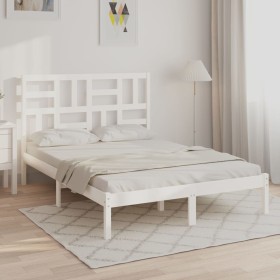 Small double bed frame white solid wood 120x190cm by , Beds and slatted bases - Ref: Foro24-3105921, Price: 115,99 €, Discoun...