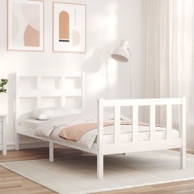 White solid wood bed frame with headboard by , Beds and slatted bases - Ref: Foro24-3192977, Price: 101,36 €, Discount: %