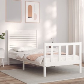 White solid wood bed frame with headboard 90x200 cm by , Beds and slatted bases - Ref: Foro24-3193192, Price: 121,99 €, Disco...