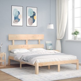 Bed frame with solid wood headboard 140x200 cm by , Beds and slatted bases - Ref: Foro24-3193531, Price: 113,93 €, Discount: %