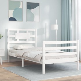 White solid wood bed frame with headboard by , Beds and slatted bases - Ref: Foro24-3194407, Price: 100,56 €, Discount: %