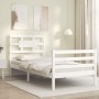 White solid wood bed frame with headboard by , Beds and slatted bases - Ref: Foro24-3194407, Price: 100,84 €, Discount: %