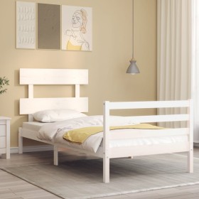 White solid wood bed frame with headboard by , Beds and slatted bases - Ref: Foro24-3195057, Price: 93,99 €, Discount: %