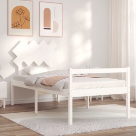 Cama para personas mayores con cabecero madera maciza blanco de , Camas y somieres - Ref: Foro24-3195512, Precio: 132,30 €, D...