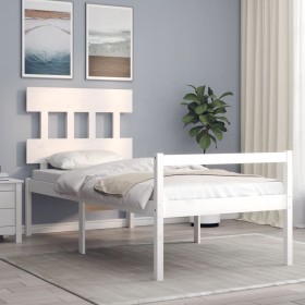 Bed for seniors with white solid wood headboard by , Beds and slatted bases - Ref: Foro24-3195382, Price: 126,99 €, Discount: %