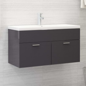 Glossy gray engineered wood cabinet with sink by , bathroom vanities - Ref: Foro24-3071296, Price: 280,76 €, Discount: %