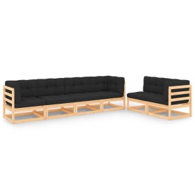 Garden furniture set 6 pieces and cushions solid pine wood by , Garden sets - Ref: Foro24-3083790, Price: 543,14 €, Discount: %