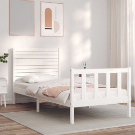 White solid wood bed frame with headboard 100x200 cm by , Beds and slatted bases - Ref: Foro24-3193197, Price: 152,39 €, Disc...