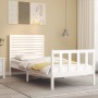 White solid wood bed frame with headboard 100x200 cm by , Beds and slatted bases - Ref: Foro24-3193197, Price: 164,83 €, Disc...