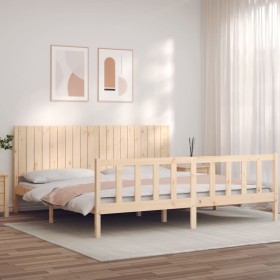 Estructura de cama con cabecero madera maciza 200x200 cm de , Camas y somieres - Ref: Foro24-3192966, Precio: 169,99 €, Descu...