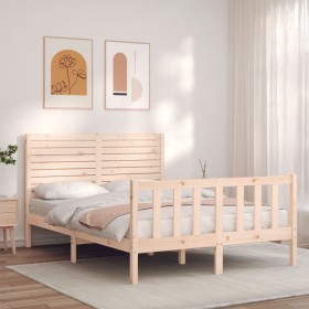 Double bed frame with solid wood headboard by , Beds and slatted bases - Ref: Foro24-3193181, Price: 173,99 €, Discount: %