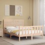 Double bed frame with solid wood headboard by , Beds and slatted bases - Ref: Foro24-3193181, Price: 187,94 €, Discount: %