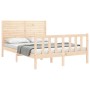 Double bed frame with solid wood headboard by , Beds and slatted bases - Ref: Foro24-3193181, Price: 187,94 €, Discount: %