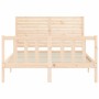 Double bed frame with solid wood headboard by , Beds and slatted bases - Ref: Foro24-3193181, Price: 187,94 €, Discount: %