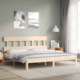 Double bed frame with solid wood headboard by , Beds and slatted bases - Ref: Foro24-3193611, Price: 131,99 €, Discount: %