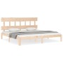 Double bed frame with solid wood headboard by , Beds and slatted bases - Ref: Foro24-3193611, Price: 132,51 €, Discount: %