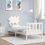 Single bed frame with white solid wood headboard by , Beds and slatted bases - Ref: Foro24-3193427, Price: 88,69 €, Discount: %