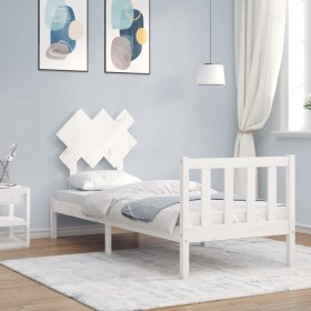 Single bed frame with white solid wood headboard by , Beds and slatted bases - Ref: Foro24-3193427, Price: 88,99 €, Discount: %