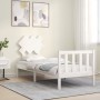 Single bed frame with white solid wood headboard by , Beds and slatted bases - Ref: Foro24-3193427, Price: 88,99 €, Discount: %