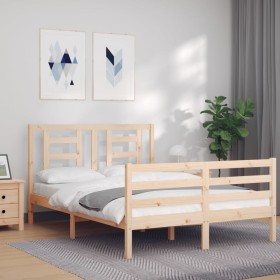 Bed frame with solid wood headboard 140x190 cm by , Beds and slatted bases - Ref: Foro24-3194681, Price: 118,99 €, Discount: %