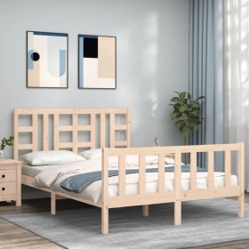 Double bed frame with solid wood headboard by , Beds and slatted bases - Ref: Foro24-3191946, Price: 142,99 €, Discount: %