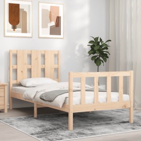 Single bed frame with solid wood headboard by , Beds and slatted bases - Ref: Foro24-3192191, Price: 93,99 €, Discount: %