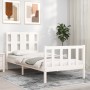 White solid wood bed frame with headboard 100x200 cm by , Beds and slatted bases - Ref: Foro24-3192222, Price: 136,83 €, Disc...