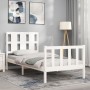 White solid wood bed frame with headboard 100x200 cm by , Beds and slatted bases - Ref: Foro24-3192222, Price: 136,83 €, Disc...