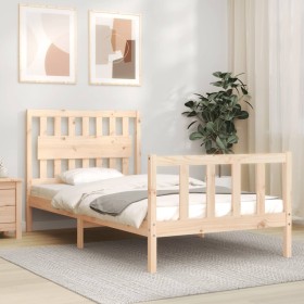 Bed frame with solid wood headboard 100x200 cm by , Beds and slatted bases - Ref: Foro24-3192416, Price: 137,64 €, Discount: %