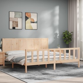 Double bed frame with solid wood headboard by , Beds and slatted bases - Ref: Foro24-3192636, Price: 200,17 €, Discount: %